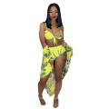 New Arrivals Floral Design Sexy Women Beach Swimwear Ladies 3 Piece Set